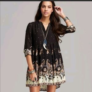 Free People Sierra Valley Gold Print Dress Xs